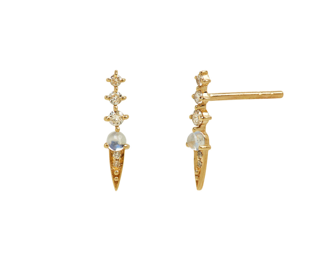 Celine Daoust Diamond and Moonstone Spike Stud Earrings - Angled View