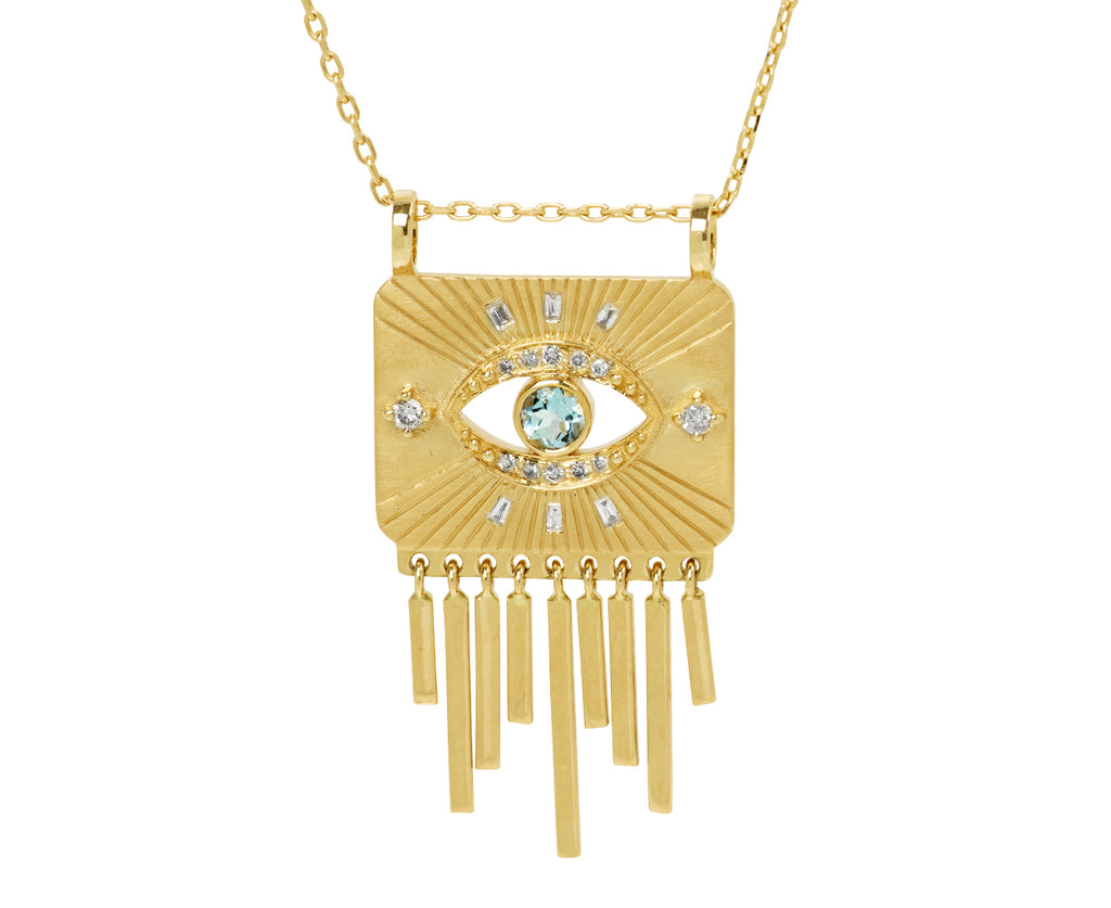 Aquamarine Open Eye Fringe Necklace - Closeup