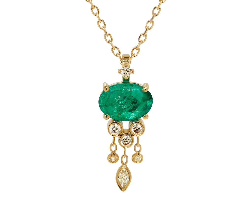 Celine Daoust Emerald and Diamond Jelly Fish Necklace - Closeup