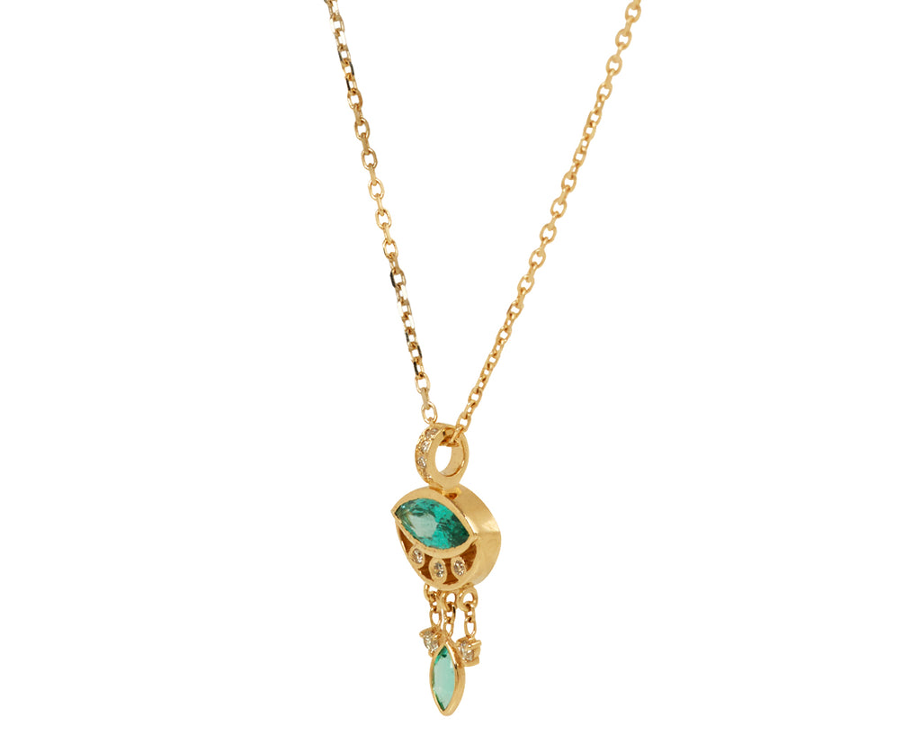 Celine Daoust Emerald and Diamond Evil Eye Necklace - Angled View