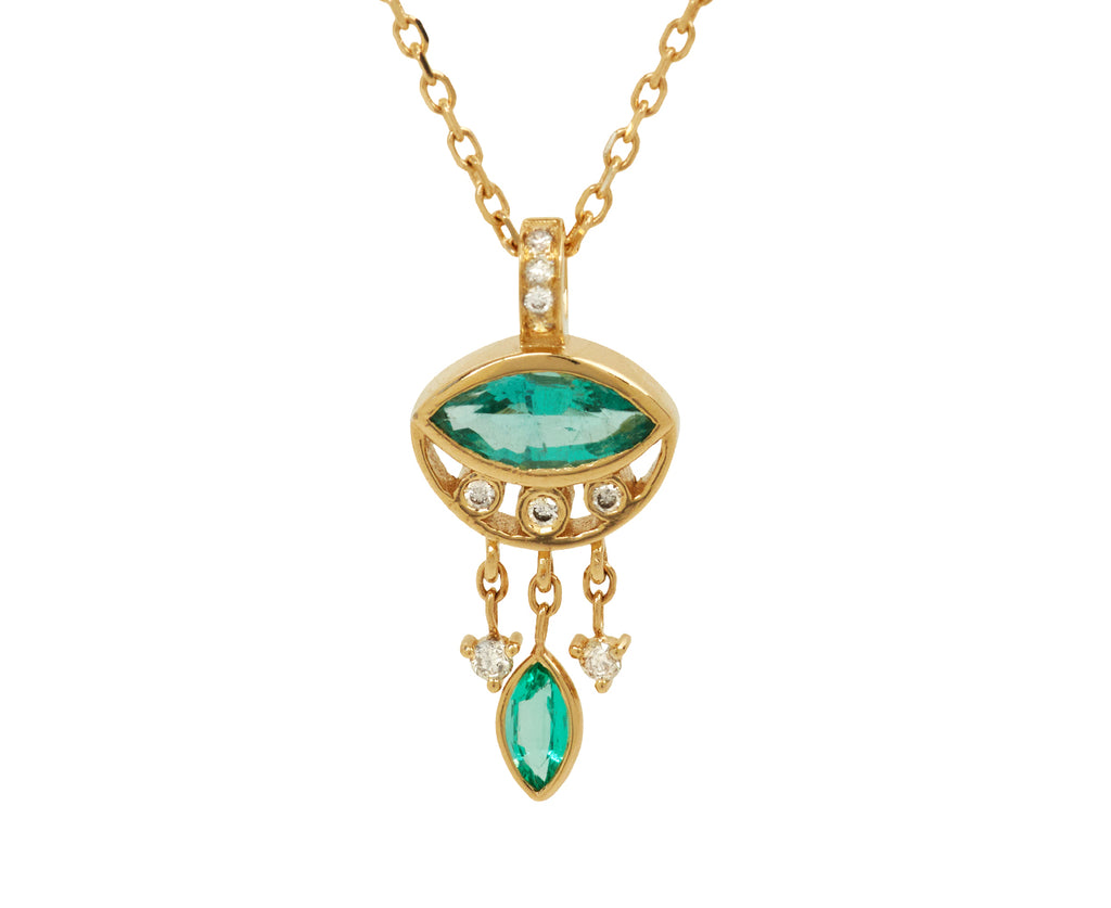 Celine Daoust Emerald and Diamond Evil Eye Necklace - Closeup