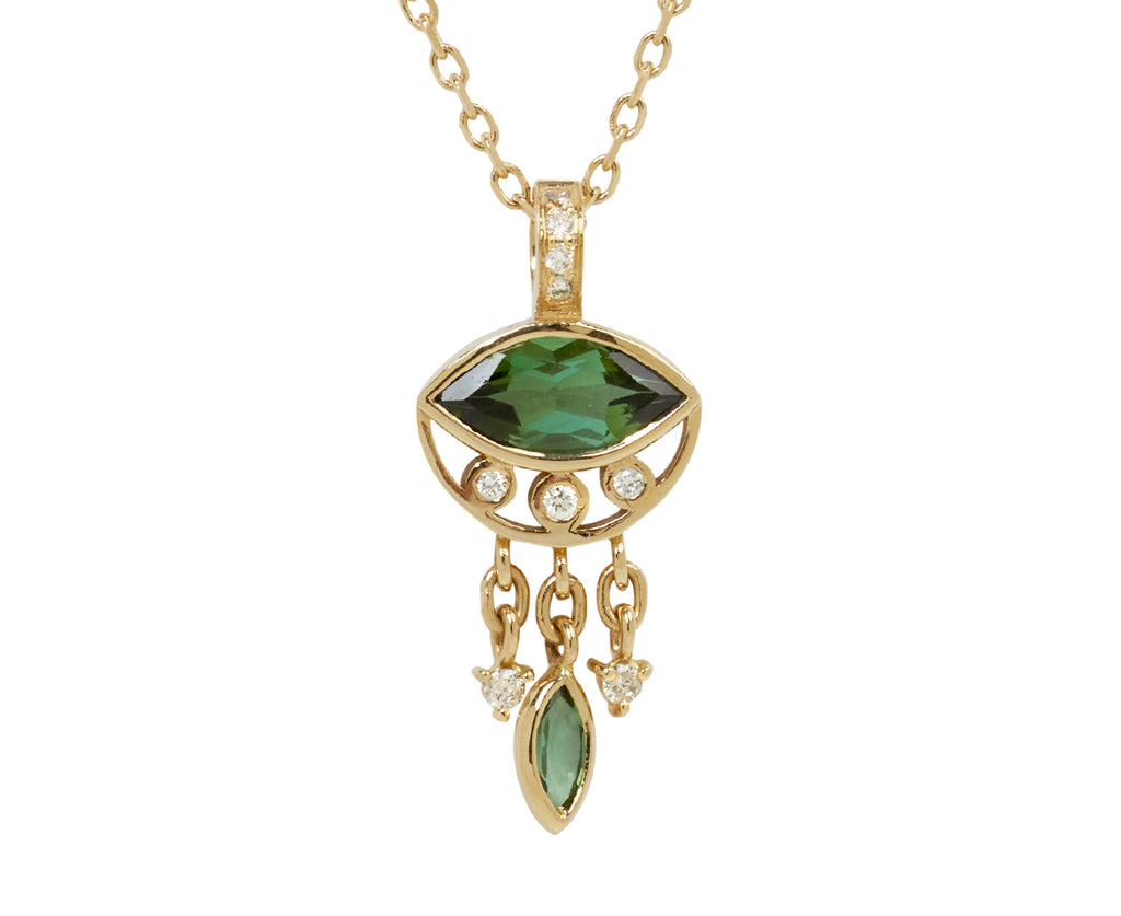 Celine Daoust Green Tourmaline and Diamond Evil Eye Necklace - closeup