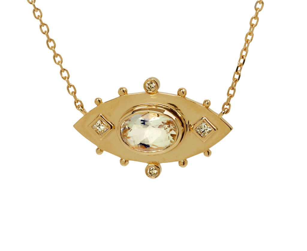 Celeste Daoust Diamond and Moonstone Evil Eye Necklace - Closeup
