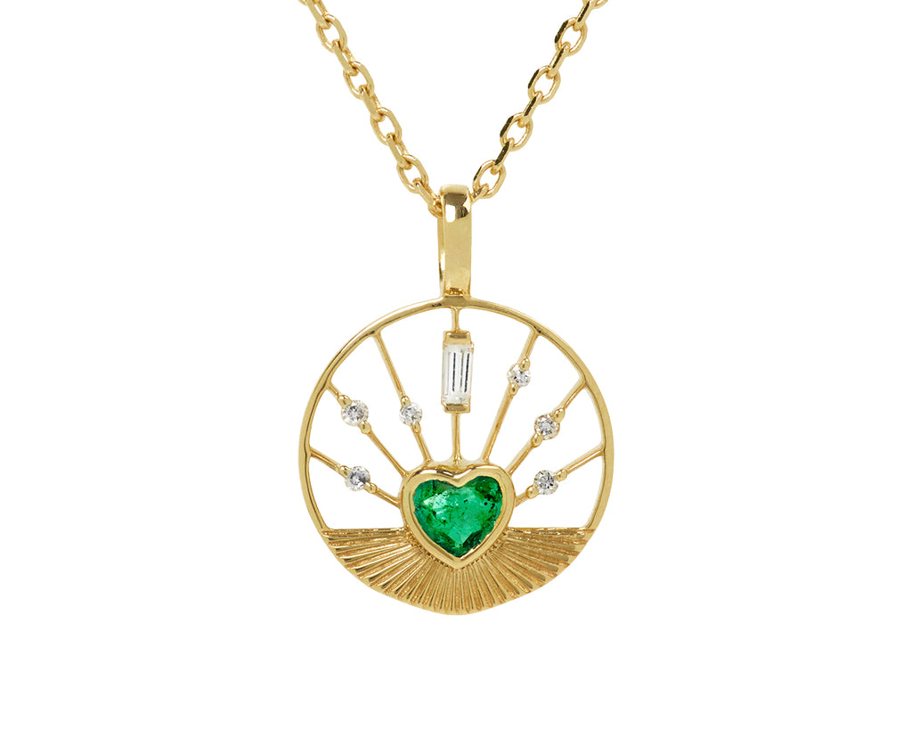 Celine Daoust Emerald Heart and Sun Pendant Necklace - Closeup