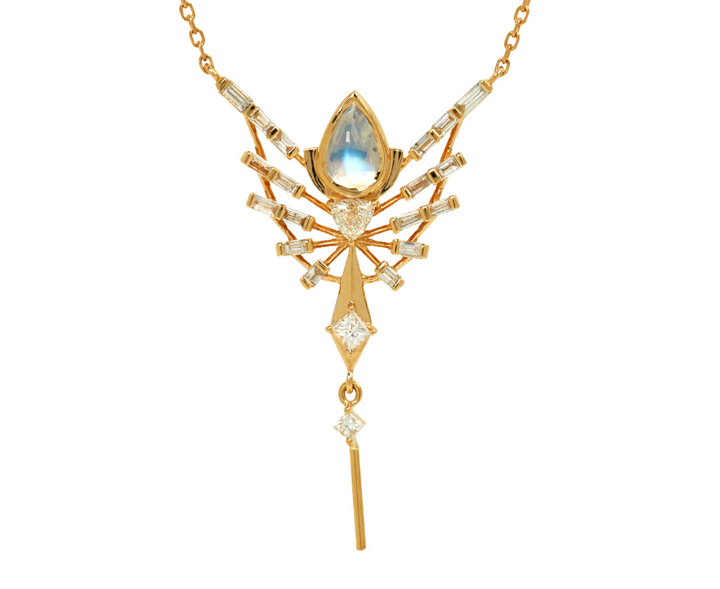 Celine Daoust Moonstone and Diamond Phoenix Pendant Necklace - Closeup