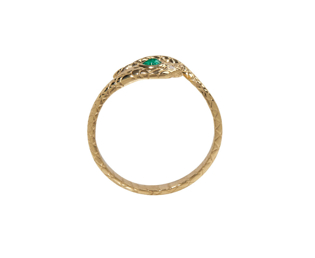 Celine Daoust Diamond Eye and Emerald Cobra Ring - Top Down View