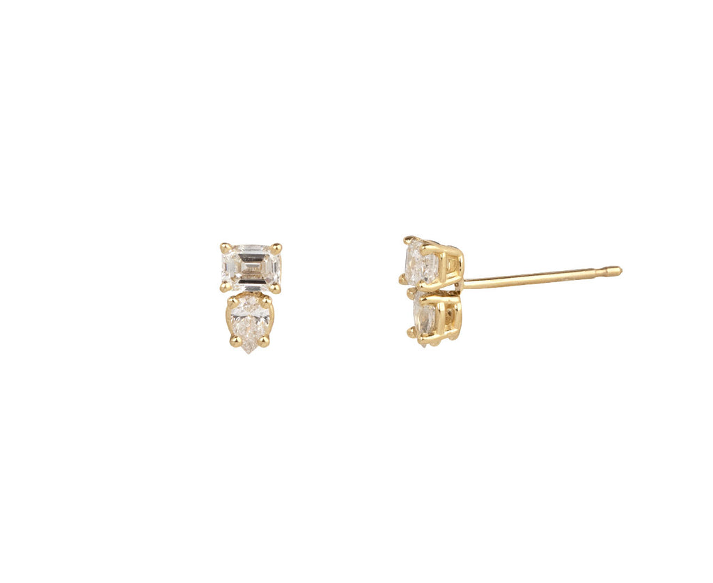 Zoë Chicco Emerald And Pear Cut Diamond Earrings - Side View