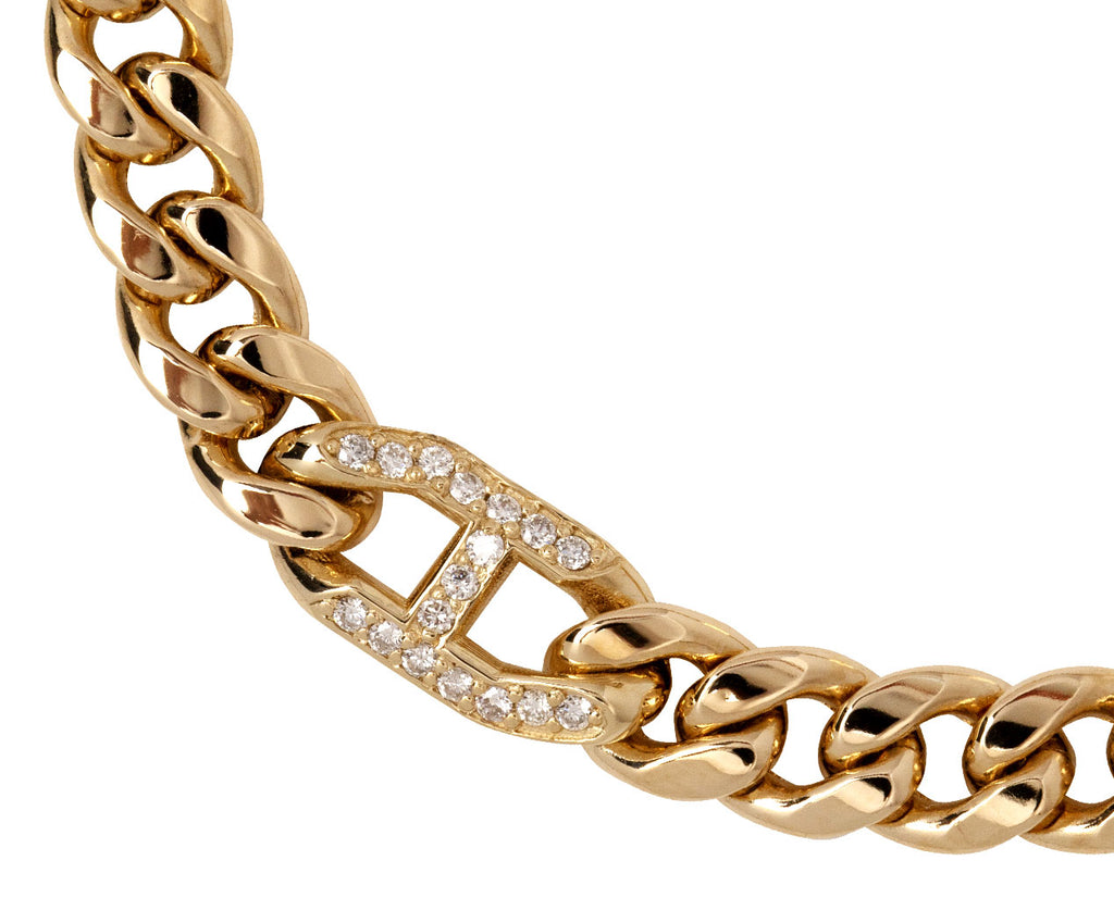 Zoë Chicco Curb Chain Bracelet with Pave Oval Center Link - Closeup