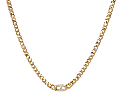 Zoë Chicco Curb Chain Necklace with Pave Oval Center Link