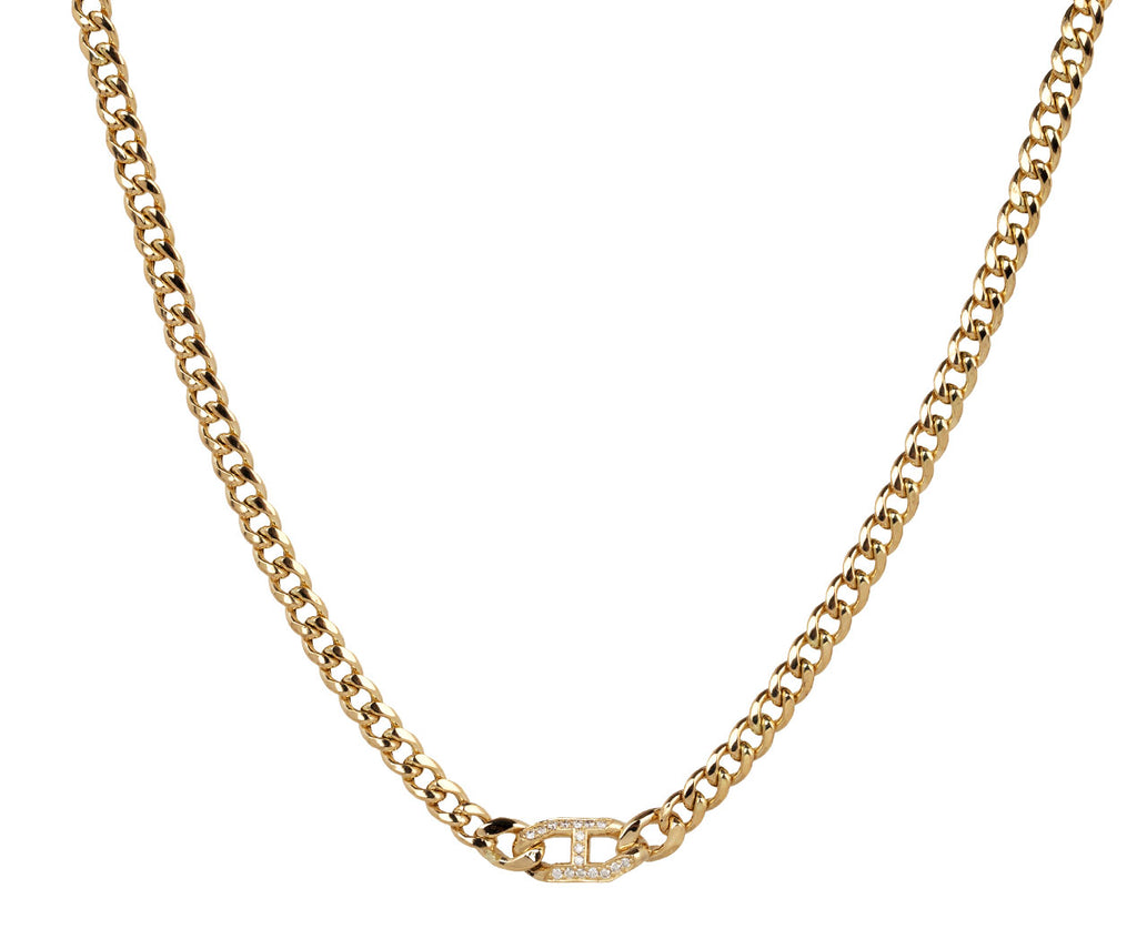 Zoë Chicco Curb Chain Necklace with Pave Oval Center Link - View