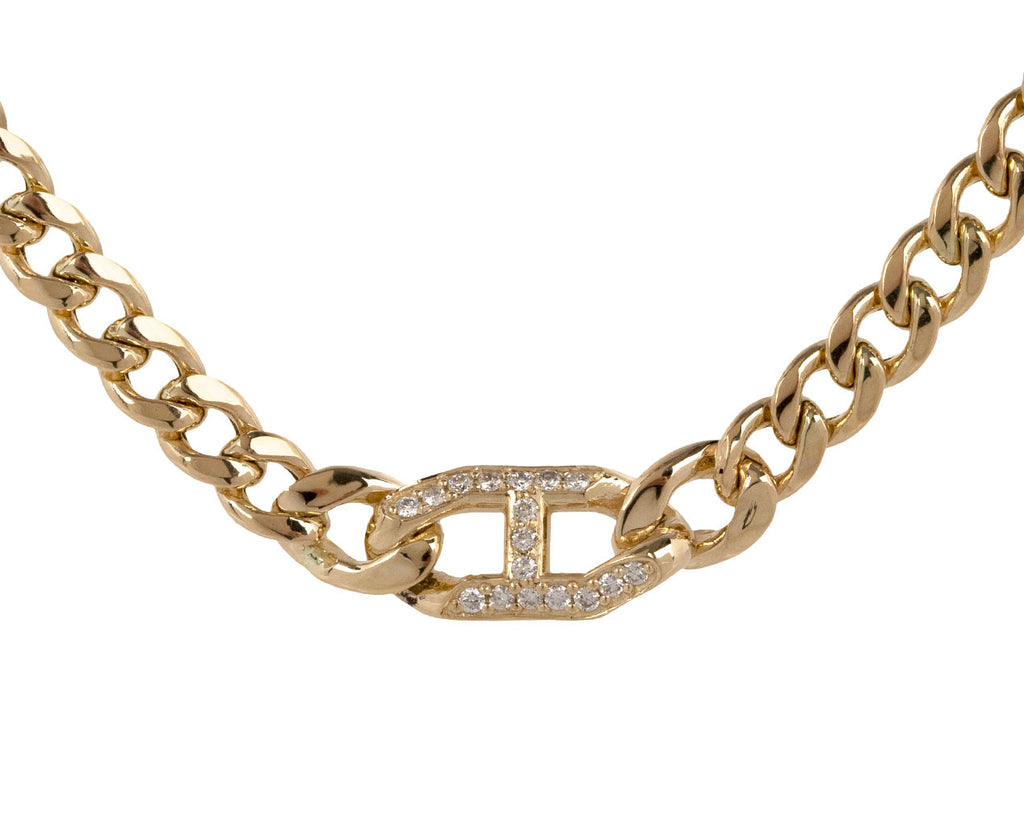 Zoë Chicco Curb Chain Necklace with Pave Oval Center Link - Closeup