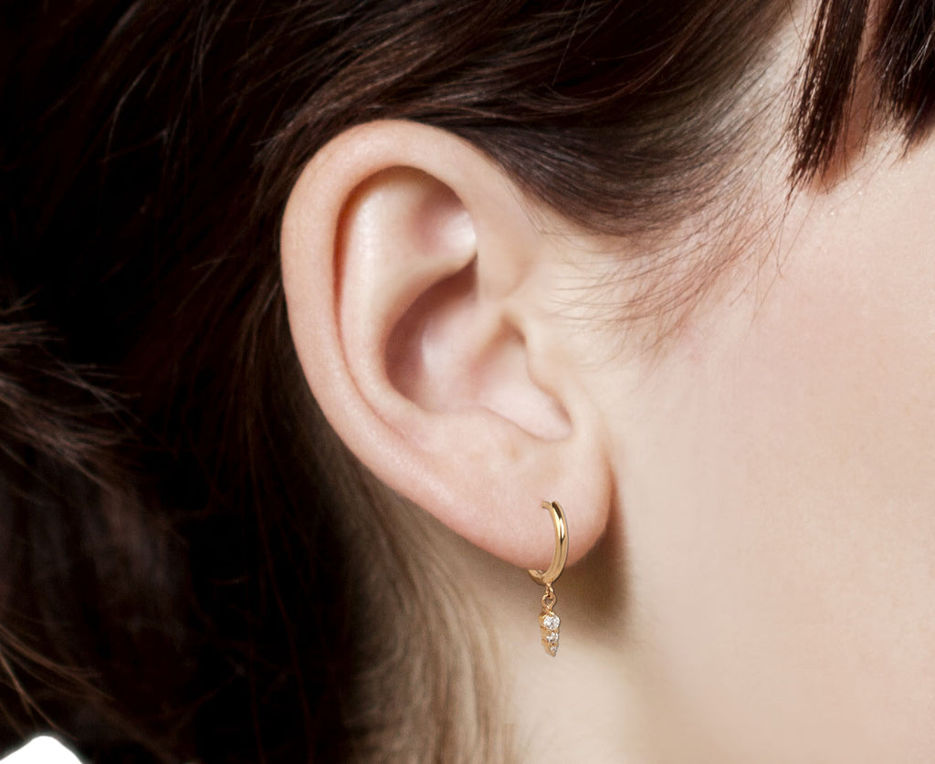 Zoë Chicco Huggie Earrings with Dangling Diamond Bar - Profile Closeup
