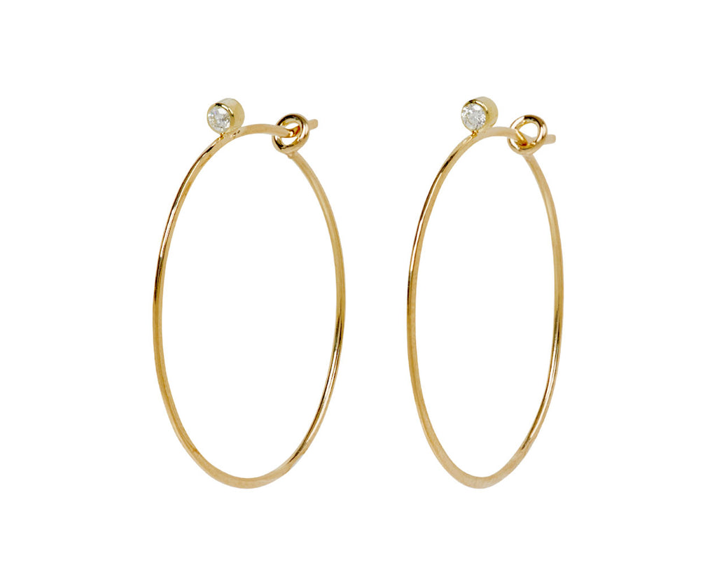 Diamond Top Hammered Wire Hoop Earrings
