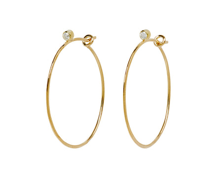 Diamond Top Hammered Wire Hoop Earrings