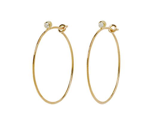 Diamond Top Hammered Wire Hoop Earrings