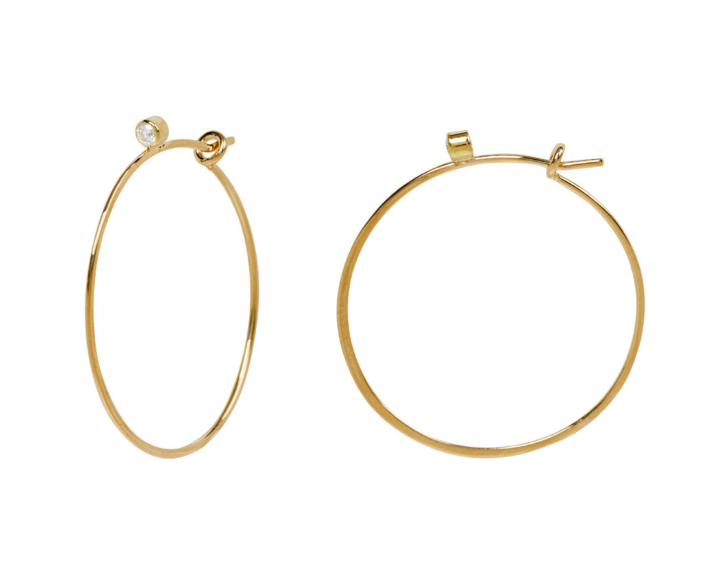 Diamond Top Hammered Wire Hoop Earrings