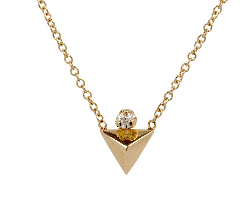 Zoë Chicco Small Triangle Pyramid Necklace With Diamond - Closeup