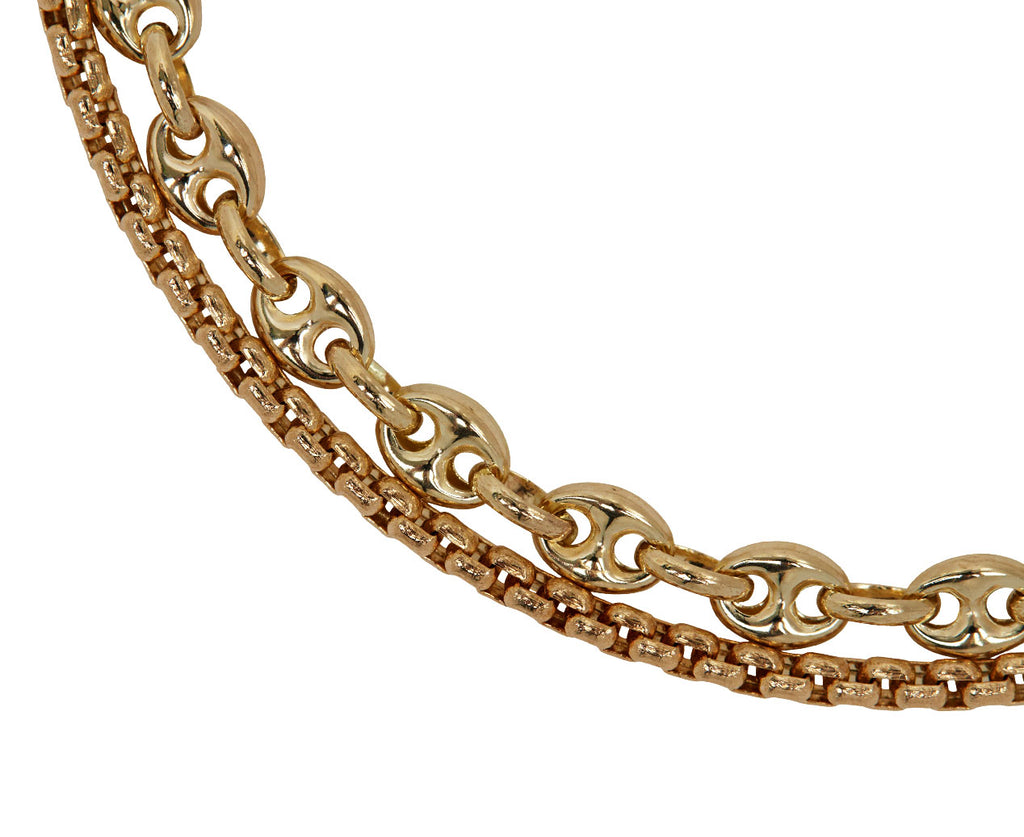 Zoë Chicco Mariner and Box Chain Double Bracelet - Closeup