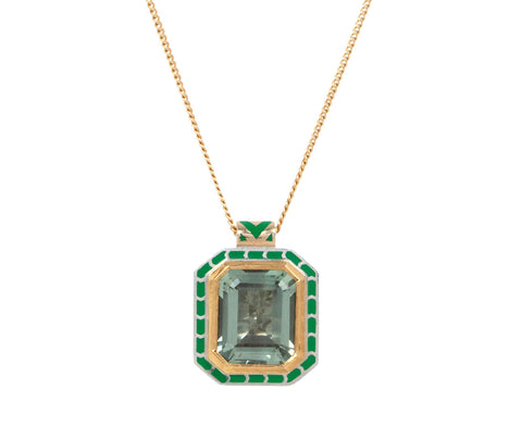 Green Amethyst Silver Tile Imperial Pendant Necklace