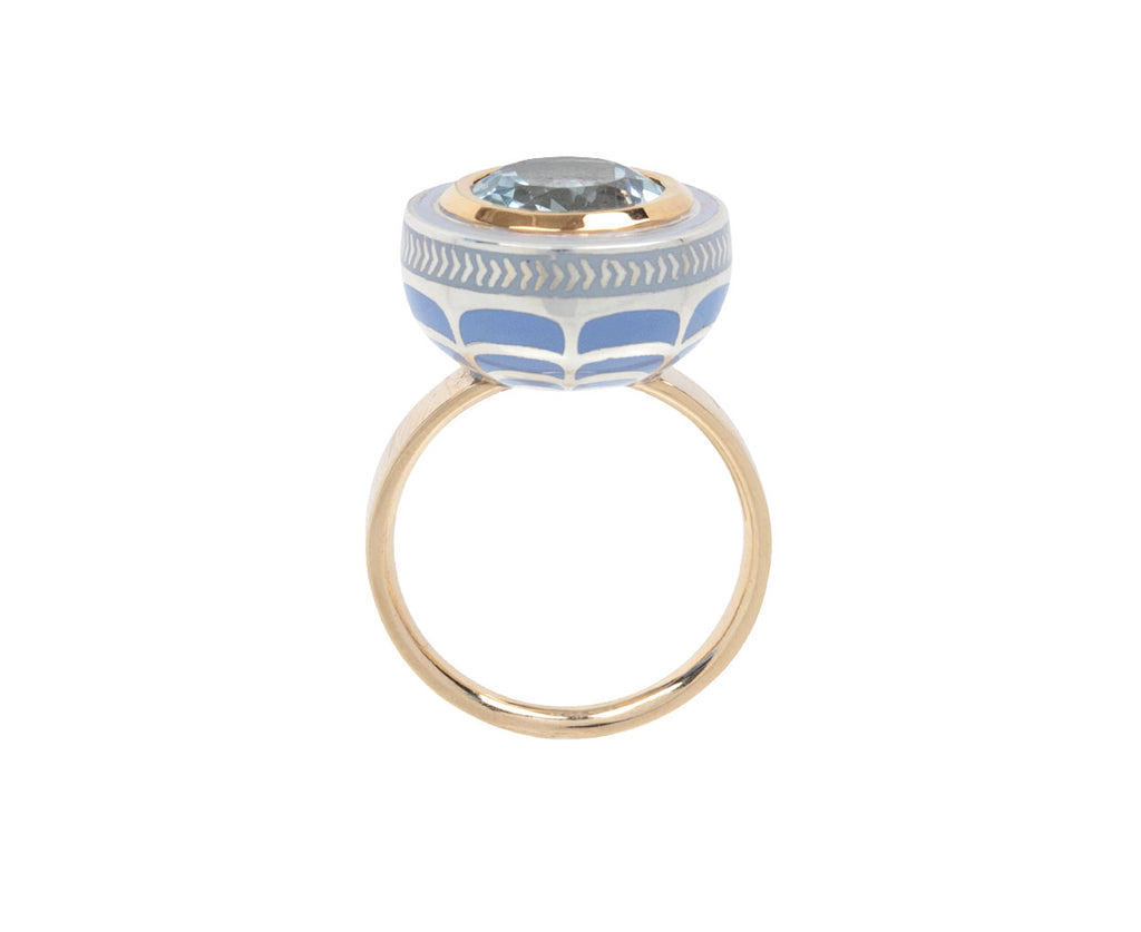 Silver Tile Round Aquamarine Ring