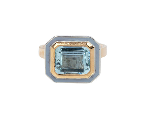 Emerald Cut Aquamarine Silver Tile Ring