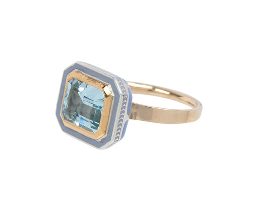 Emerald Cut Aquamarine Silver Tile Ring