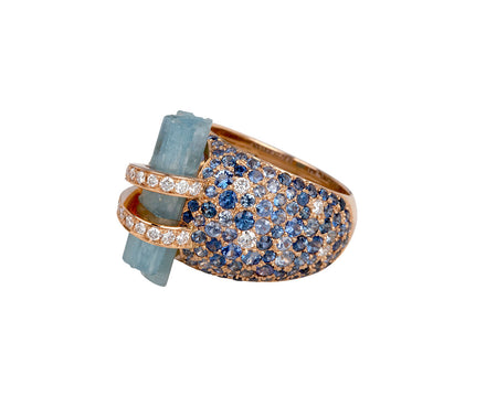 Aquamarine and Sapphire Bombee Ring