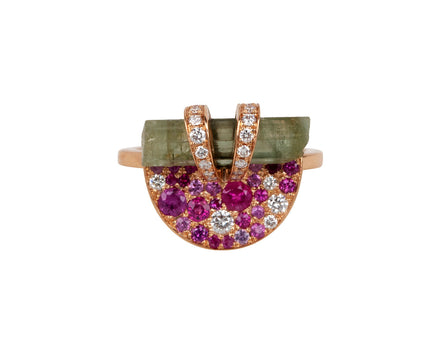 Green Tourmaline and Pink Sapphire Half Moon Ring