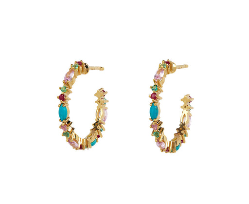 Sophie d'Agon Multi Stone Gaia 2 Hoop Earrings