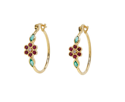 Emerald and Ruby Miniflower 3 Earrings