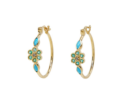 Emerald and Turquoise Miniflower 3 Earrings