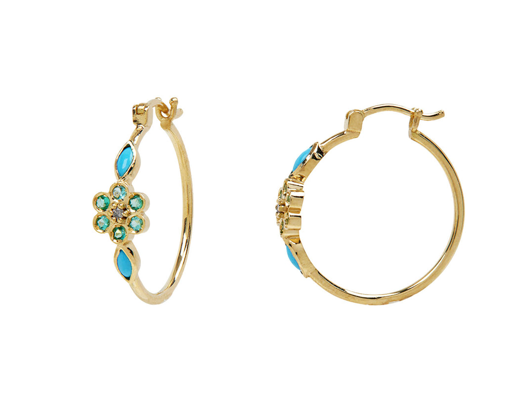 Emerald and Turquoise Miniflower 3 Earrings