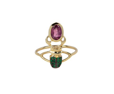 Emerald and Burgundy Sapphire Khepri Ring