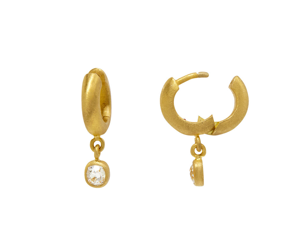 Darius Old Mine Cut Diamond Drop Mini Signature Hoop Earrings
