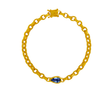 Pear Blue Sapphire Signature Chain Bracelet