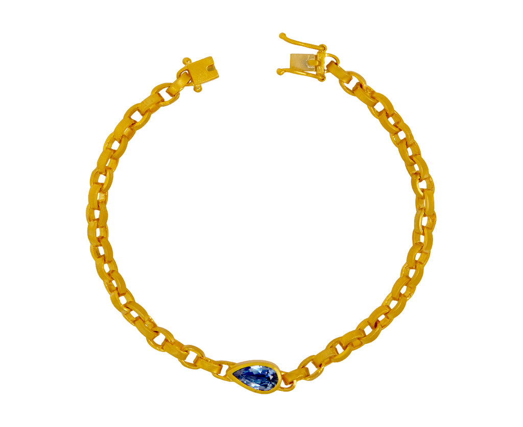 Pear Blue Sapphire Signature Chain Bracelet