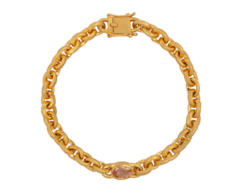 Oval Padparadscha Sapphire Oversized Signature Chain Bracelet