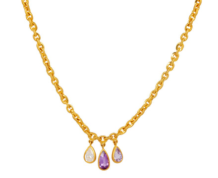 Triple Pear Shaped Sapphire and Diamond Gem Drop Necklace