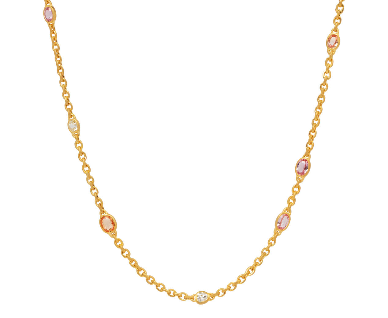 Darius Diamond and Padparadscha Sapphire Fairy Chain Necklace