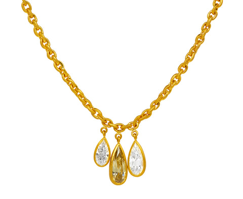 Triple Pear Shaped Diamond Drop Fairy Chain Necklace