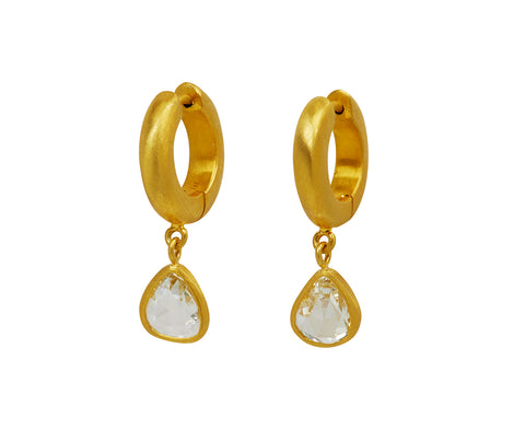 Rose Cut Diamond Drop Signature Hoop Earrings
