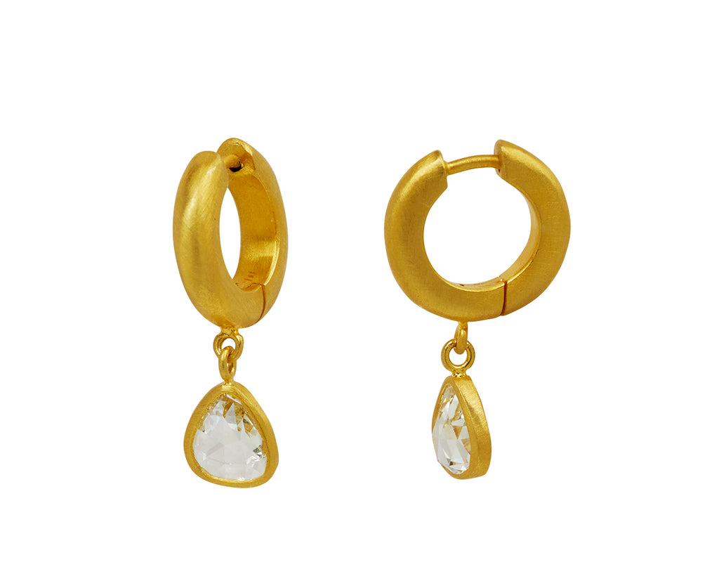 Rose Cut Diamond Drop Signature Hoop Earrings