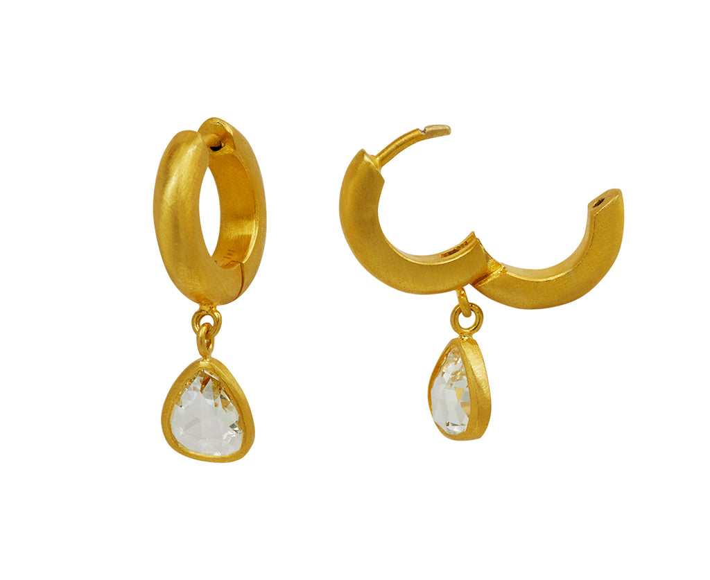 Rose Cut Diamond Drop Signature Hoop Earrings