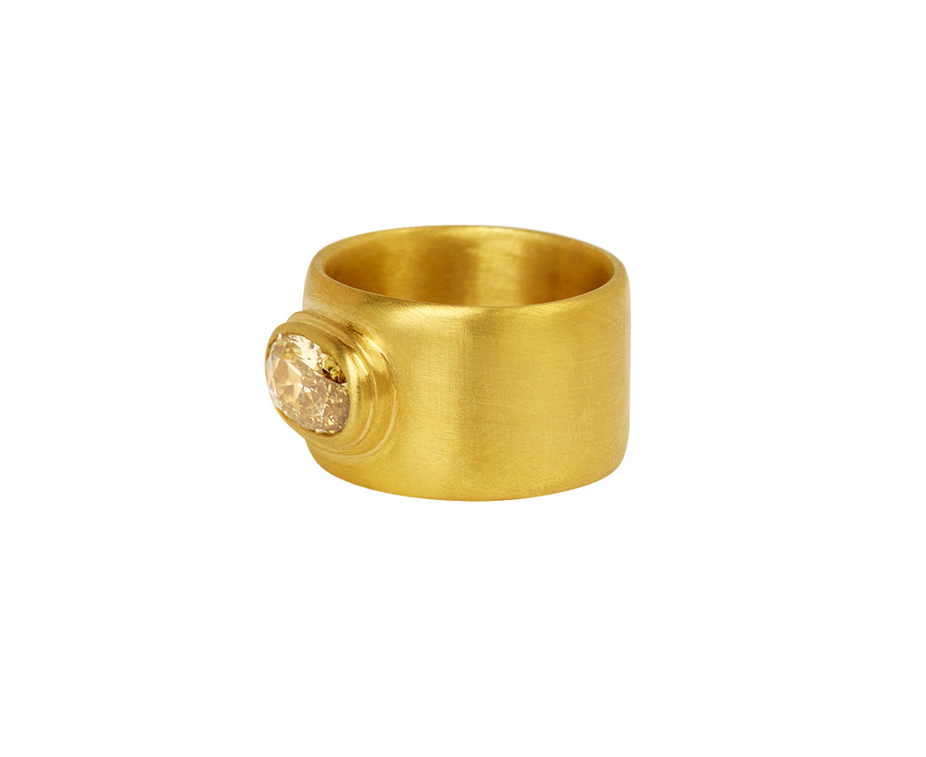 Darius Oval Old Mine Cut Fancy Yellow Diamond Cigar Band Side 