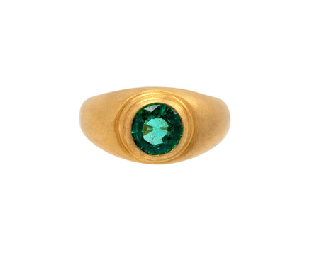Round Emerald Ziggurat Signet Ring