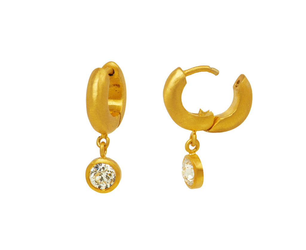 Old Mine Cut Diamond Drop Signature Hoop Earrings