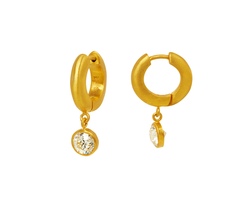 Old Mine Cut Diamond Drop Signature Hoop Earrings