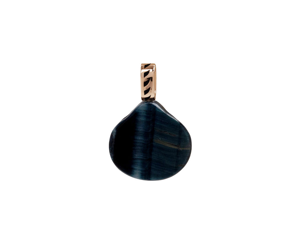 Dezso Carved Blue Tigers Eye and Polki Diamond Andara Shell Pendant ONLY - Back View