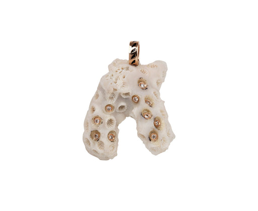 White Coral Branch with Brilliant Cut Diamond Pendant ONLY
