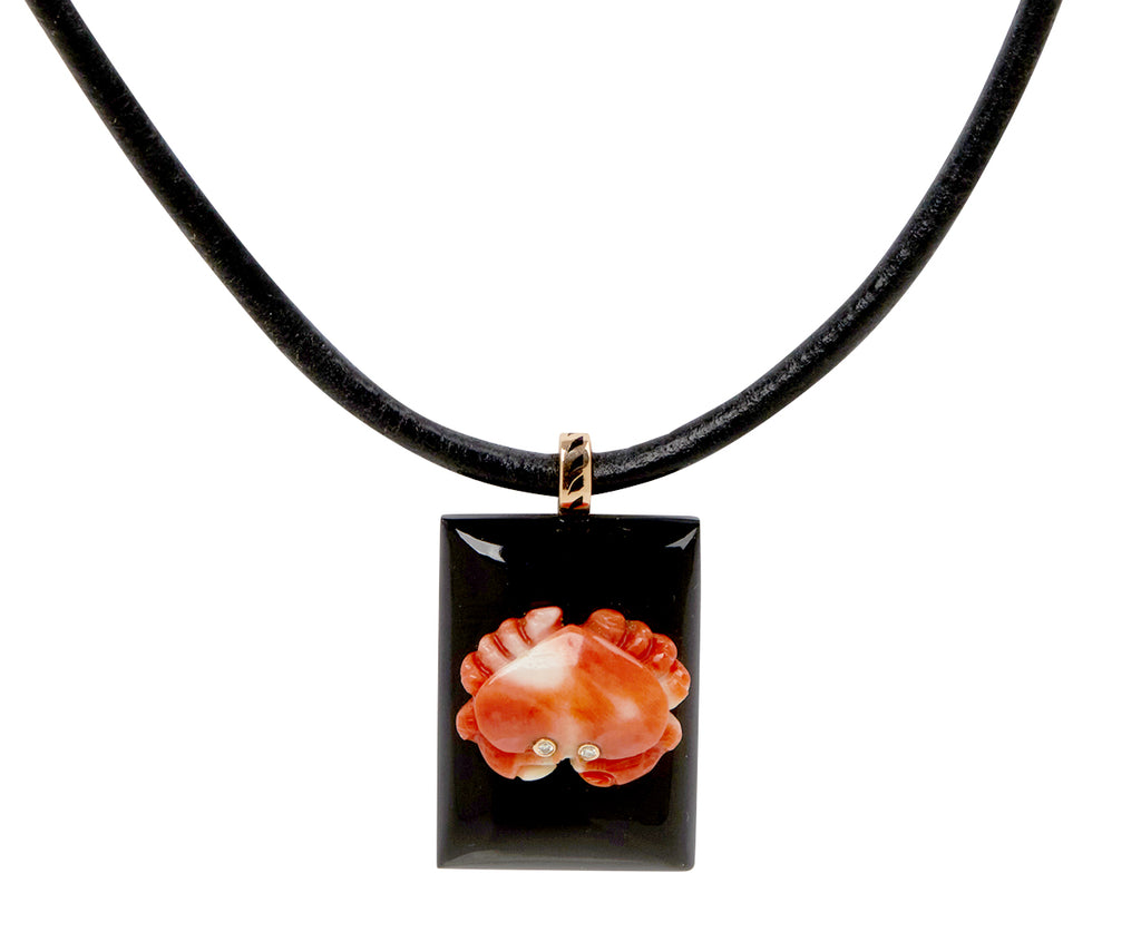 Dezso Coral Crab and Black Onyx Pendant ONLY - closeup on cord